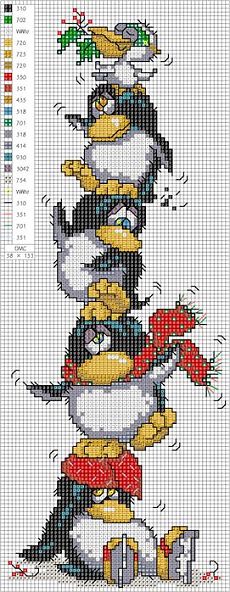 Схема вышивки крестом - новогодние пингвины.