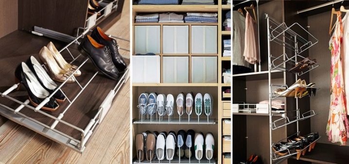 В нижней части шкафа-купе могут храниться обувь, предметы ухода за одеждой и домом