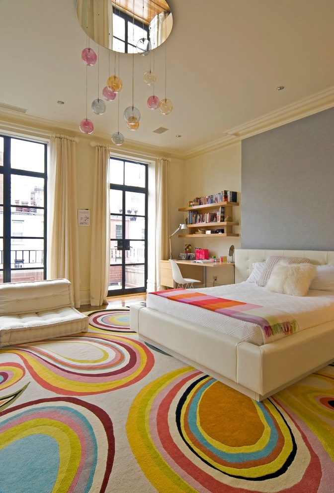 Contemporary-Girl-Bedroom-with-Colorful-Carpet