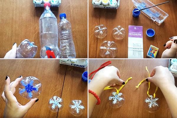 Изготовление елочной игрушки со снежинкой из пластиковой бутылки