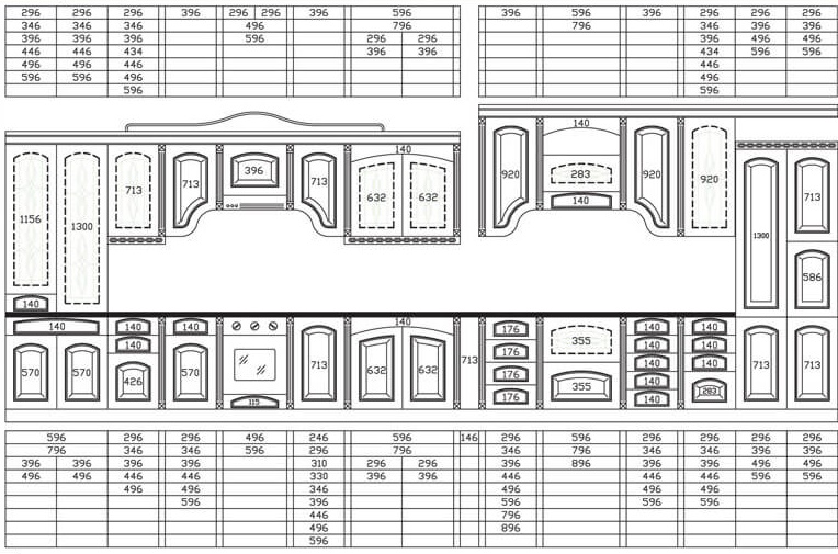 Таблица стандартных размеров кухонных фасадов