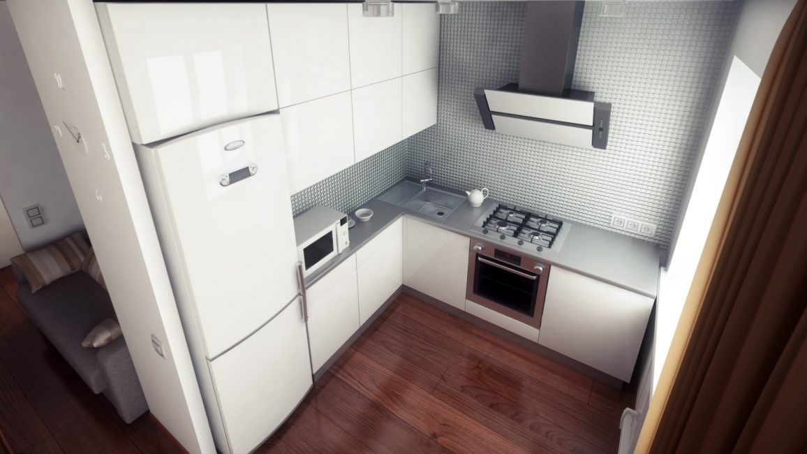 Как обустроить кухню 6 кв м фото с холодильником и газовой плитой